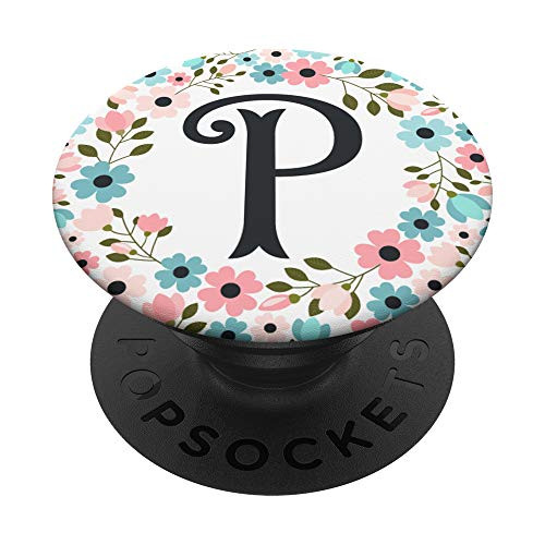 Monogram Letter P - Birthday or Bridesmaid Floral Initial PopSockets Grip and Stand for Phones and Tablets