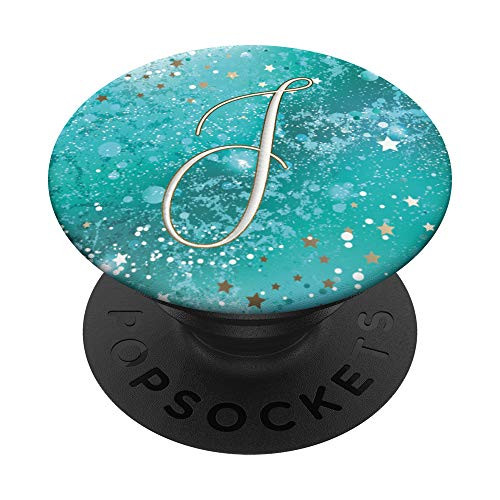 Personalized Letter J Initial Monogram Turquoise Teal Blue PopSockets Grip and Stand for Phones and Tablets