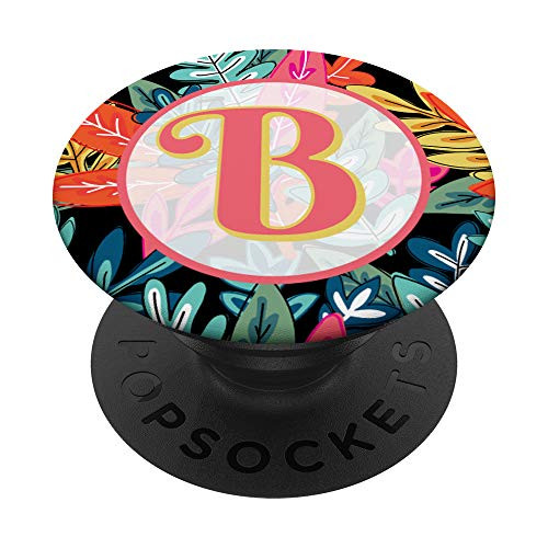 Letter B Initial Monogram Floral Tropical Coral Pink Pattern PopSockets Grip and Stand for Phones and Tablets