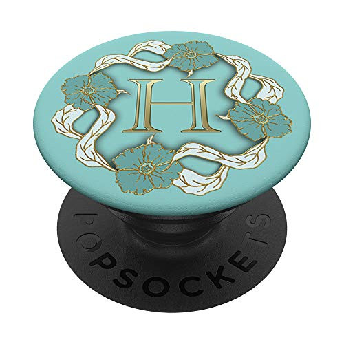 Letter H Initial Monogram Alphabet Golden Teal Monogram PopSockets Grip and Stand for Phones and Tablets