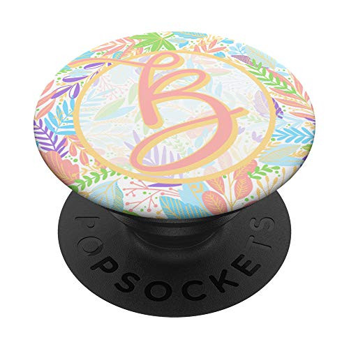 Letter B Initial Monogram Floral Tropical Rose Pink Pattern PopSockets Grip and Stand for Phones and Tablets