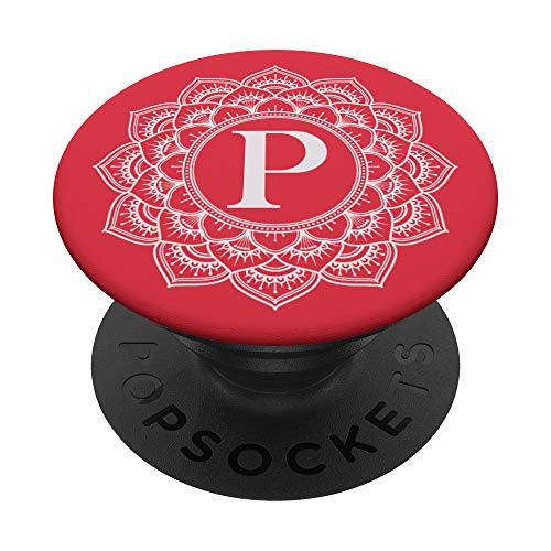 Red And White Flower Monogram Letter P Initial Mandala PopSockets Grip and Stand for Phones and Tablets