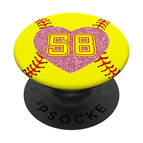 58 Softball Number Rose Pink Heart Gift Lucky 58 - Softball PopSockets Grip and Stand for Phones and Tablets