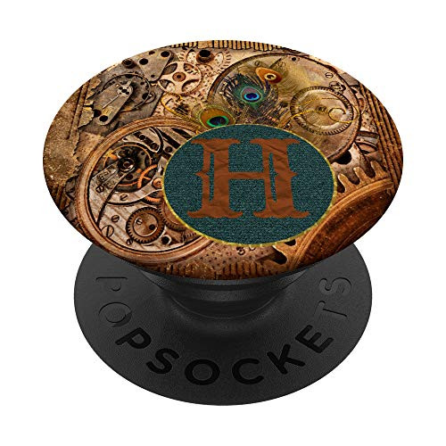 Steampunk Ornate Monogram Initial H Peacock PopSockets Grip and Stand for Phones and Tablets