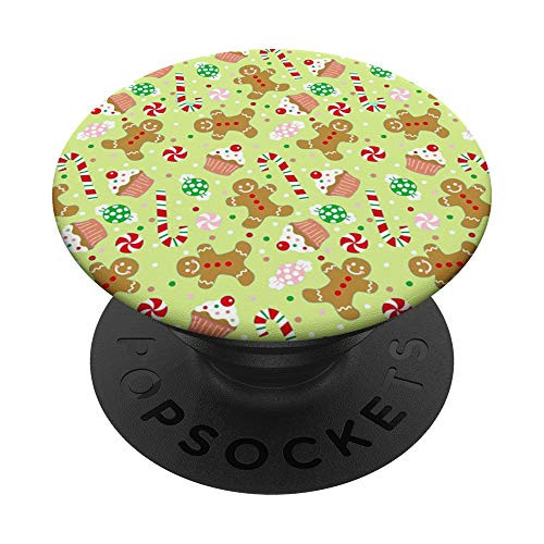 Christmas Cookies Cupcakes Candy Cane Green Pattern PopSockets Grip and Stand for Phones and Tablets