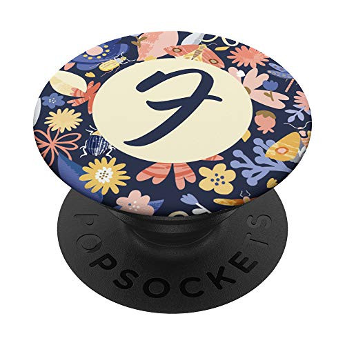 Pretty Initial Letter F Monogram on Floral Pattern PopSockets Grip and Stand for Phones and Tablets