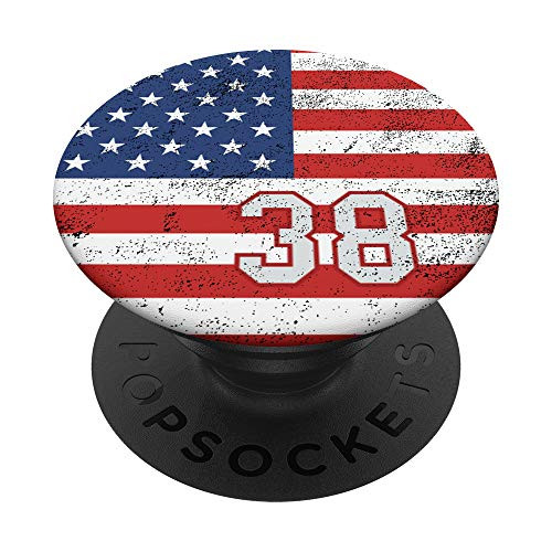 American USA Flag with number 38 in gray and red phone stand PopSockets Grip and Stand for Phones and Tablets
