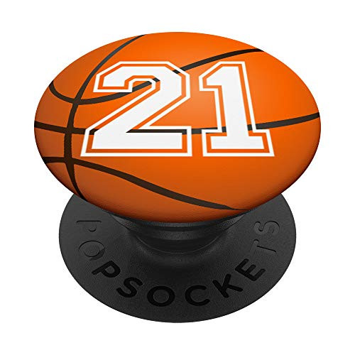 Basketball Ball Styled Gift for Player Number 21 PopSockets Grip and Stand for Phones and Tablets