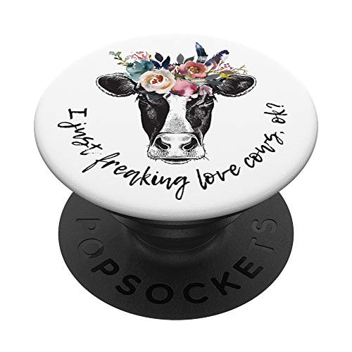 I Just Freaking Love Cows OK Funny Cow Head Pink Bouquet PopSockets Grip and Stand for Phones and Tablets