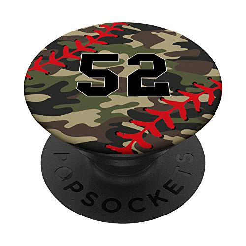 Baseball Softball Number 52 Jersey Uniform Gift Camouflage PopSockets Grip and Stand for Phones and Tablets