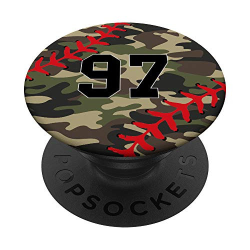 Baseball Softball Number 97 Jersey Uniform Gift Camouflage PopSockets Grip and Stand for Phones and Tablets