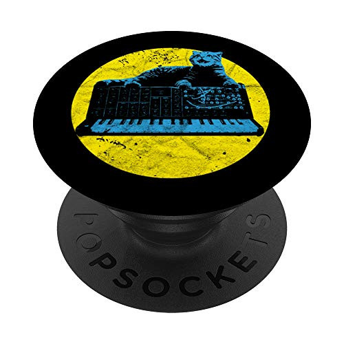 Cat   Vintage Synthesizer Synth Techno Attack Studio Gear PopSockets Grip and Stand for Phones and Tablets