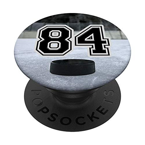 Ice Hockey Custom Jersey Number 84 eighty four Puck on Rink PopSockets PopGrip Swappable Grip for Phones   Tablets