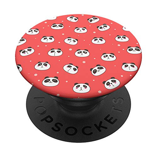 Red base Kawaii Panda Bear Heads cute doodle pattern PopSockets Grip and Stand for Phones and Tablets