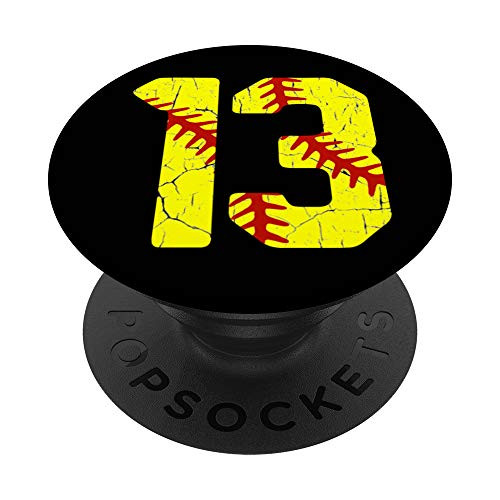 Softball Player Jersey Number 13 13 Proud Softball MOM DAD PopSockets Grip and Stand for Phones and Tablets