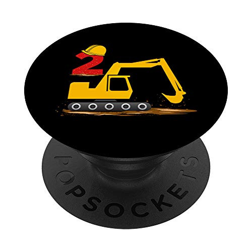 2nd Birthday Construction Truck Excavator Boys 2 Years Old PopSockets Grip and Stand for Phones and Tablets