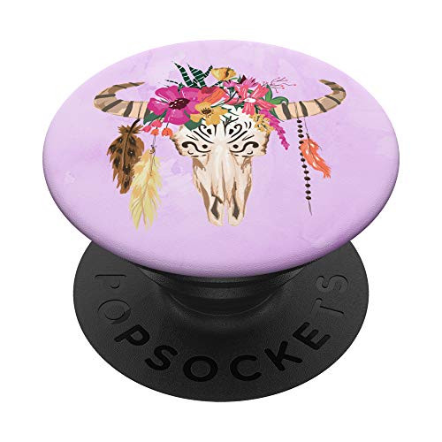 Bull Cow Skull Head Boho Watercolor Purple PopSockets Grip and Stand for Phones and Tablets