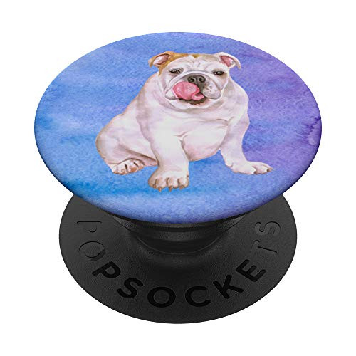 Old English Bulldog Watercolor Dog Painting Art Picture PopSockets Grip and Stand for Phones and Tablets