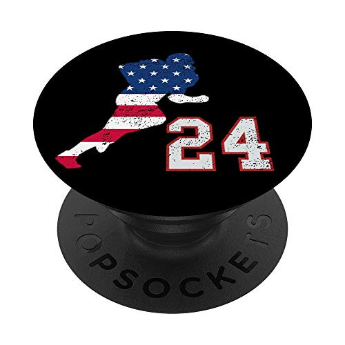 Football player number 24 with American USA flag phone stand PopSockets PopGrip Swappable Grip for Phones   Tablets