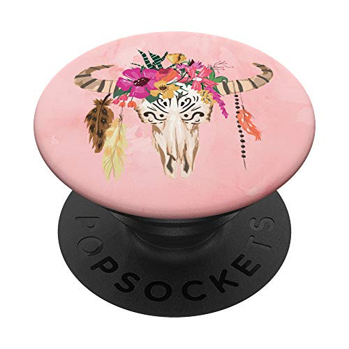 Bull Cow Skull Head Boho Watercolor Red PopSockets Grip and Stand for Phones and Tablets