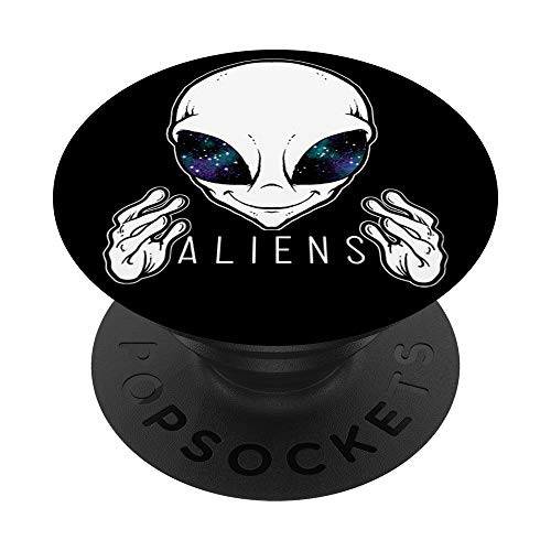 White Alien Head   Hands With Outer Space Eyes PopSockets Grip and Stand for Phones and Tablets