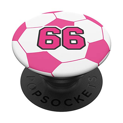Pink Soccer Ball Number 66 Player 66th Birthday Zx PopSockets Grip and Stand for Phones and Tablets
