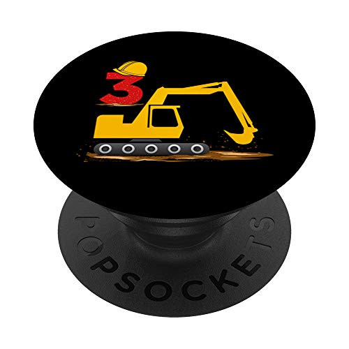 3rd Birthday Construction Truck Excavator Boys 3 Years Old PopSockets Grip and Stand for Phones and Tablets