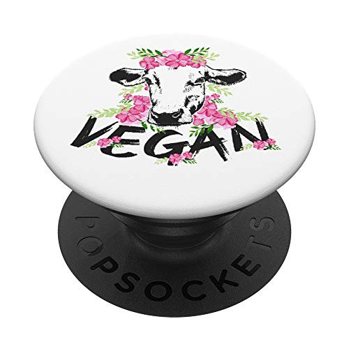 Vegan Funny Cow With Flower Headband Gift PopSockets Grip and Stand for Phones and Tablets