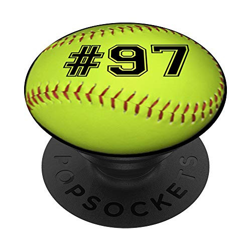 Softball Player Number 97 PopSockets Grip and Stand for Phones and Tablets