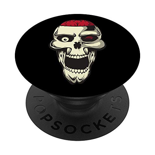 Skeleton Skull Zombie Head Brain Halloween Kids Black PopSockets Grip and Stand for Phones and Tablets
