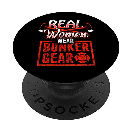 Women Wear Bunker Gear Firefighters ladies Red Fire Gear PopSockets Grip and Stand for Phones and Tablets