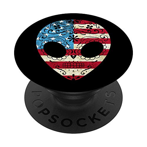 Patriotic Sugar Skull Alien Head Day of the Dead PopSockets Grip and Stand for Phones and Tablets