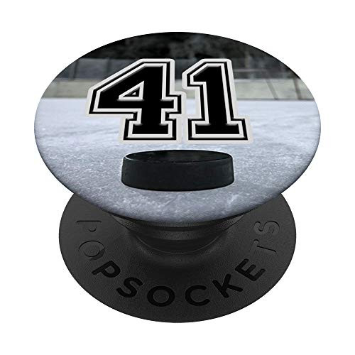 Ice Hockey Custom Jersey Number 41 forty one Puck on Rink PopSockets Grip and Stand for Phones and Tablets
