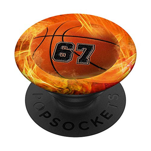 Basketball Number 67 Lucky Number Fire Flame - Basketball PopSockets Grip and Stand for Phones and Tablets