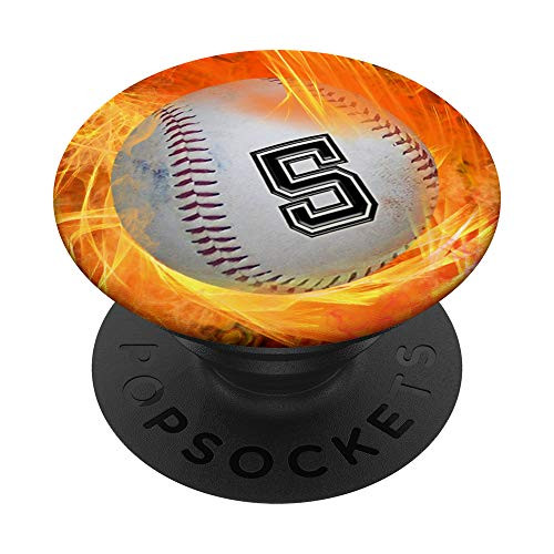 Baseball Number 5 Lucky Number Fire Flame - Baseball PopSockets PopGrip Swappable Grip for Phones   Tablets