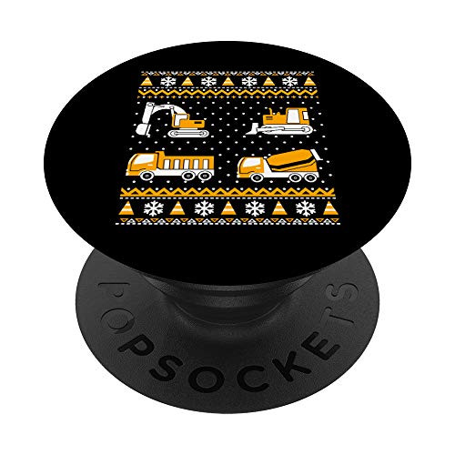 Construction Dump Trucks Bulldozer Ugly Christmas Sweater PopSockets Grip and Stand for Phones and Tablets