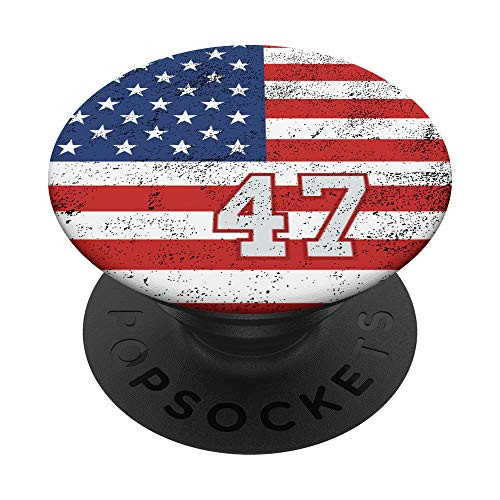 American USA Flag with number 47 in gray and red phone stand PopSockets Grip and Stand for Phones and Tablets