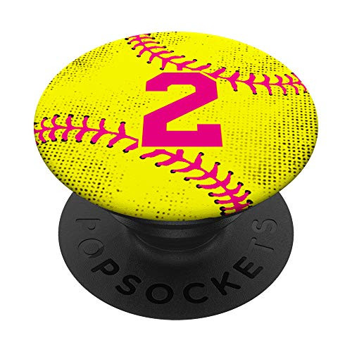 Girls Softball Number 2 Pink Birthday Team Zx PopSockets Grip and Stand for Phones and Tablets