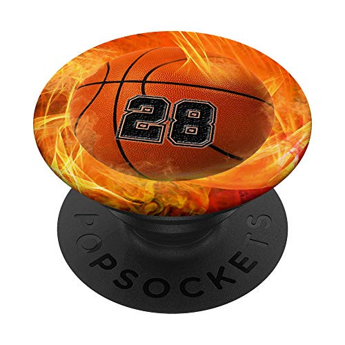 Basketball Number 28 Lucky Number Fire Flame - Basketball PopSockets Grip and Stand for Phones and Tablets