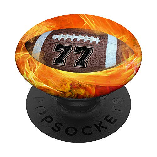 American Football Number 77 Lucky Number Flame - Football PopSockets PopGrip Swappable Grip for Phones   Tablets