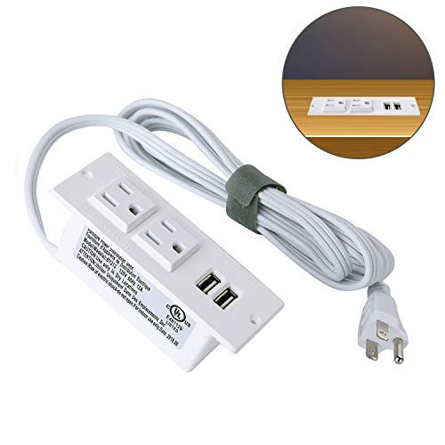 Conference Recessed Power Strip Socket,Desktop Power Grommet Power Strip With 2-Outlet & 2 USB Ports(white)