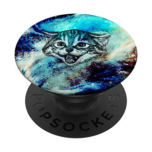 A Cute Cat Over Outer Space Graphic Gift PopSockets Grip and Stand for Phones and Tablets
