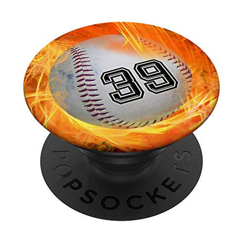 Baseball Number 39 Lucky Number Fire Flame - Baseball PopSockets Grip and Stand for Phones and Tablets