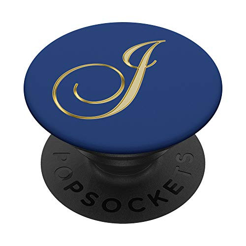 Phone Grip Letter J Tan Yellow_ Initial J Tan Yellow On Blue PopSockets Grip and Stand for Phones and Tablets
