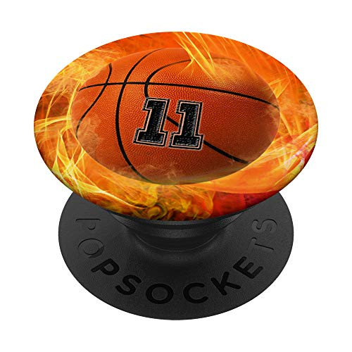 Basketball Number 11 Lucky Number Fire Flame - Basketball PopSockets Grip and Stand for Phones and Tablets