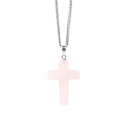 iSTONE Natural Rose Quartz Cross 925 
