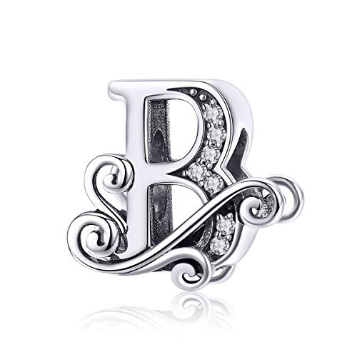 BETTY SARAH 925 Sterling Silver Letter B Charms for Pandora Bracelets Alphabet Initial Beads Jewelry Gift for Women