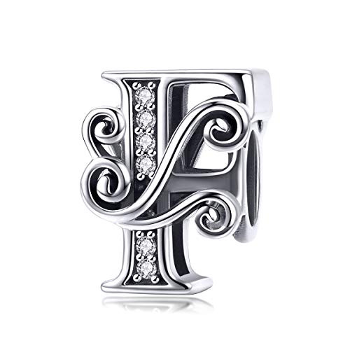 BETTY SARAH 925 Sterling Silver Letter F Charms for Pandora Bracelets Alphabet Initial Beads Jewelry Gift for Women