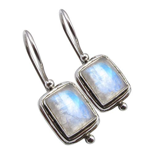 SilverStarJewel 925 Solid Silver Natural Rectangle 6 x 8 mm Rainbow Moonstone Earrings 2_5 cm SilverStarJewel 925 Solid Silver Natural Rectangle 6 x 8 mm Rainbow Moonstone Earrings 2_5 cm