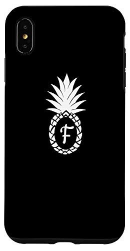 iPhone XS Max White Pineapple On Black Monogram Initial Letter F Case